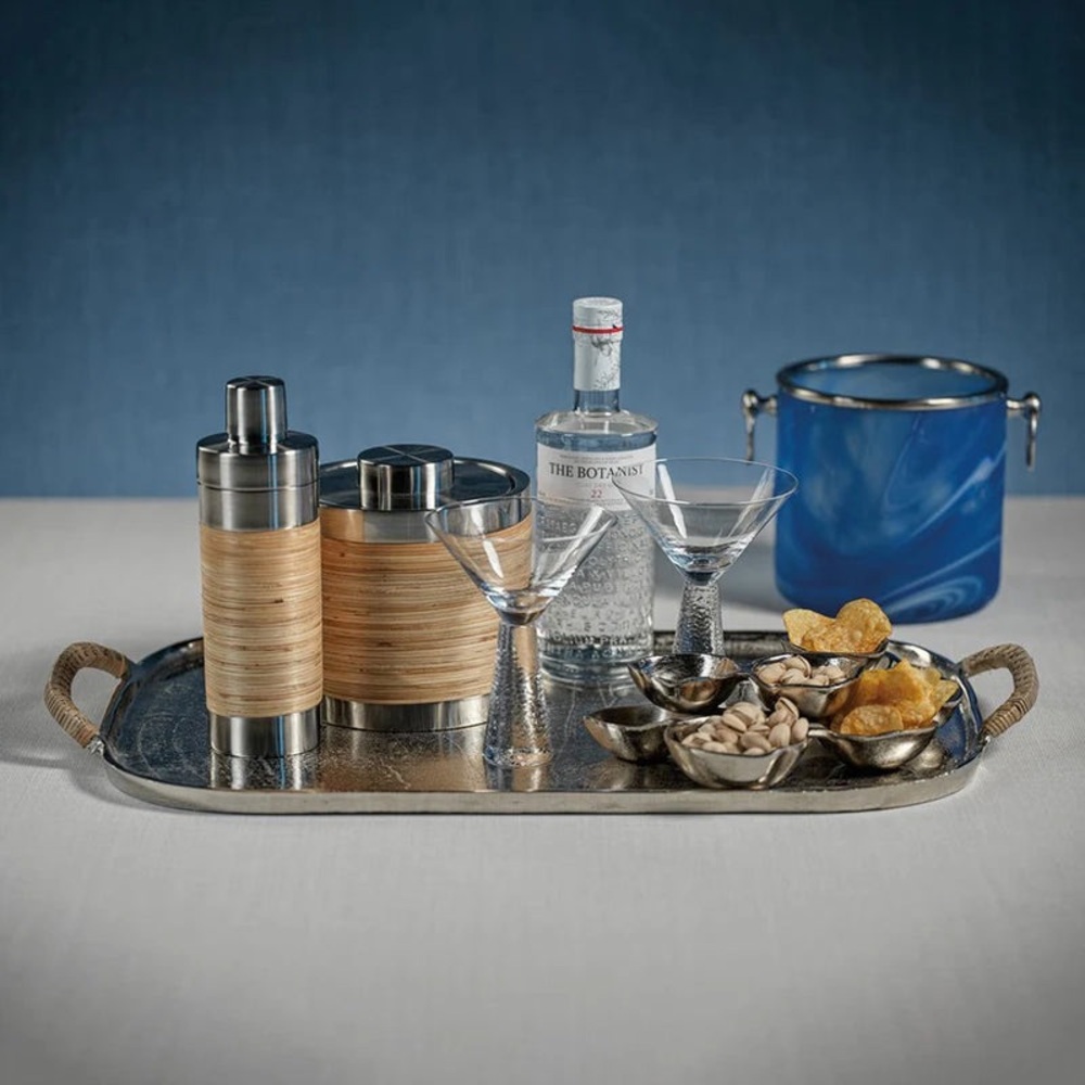 Zodax Raw Aluminum Silver Tray with Cane Wrapped Handles - Picture 10 of 10